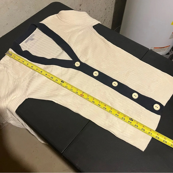 Old Navy Size L Beige Navy Grandpa Sweater V Neck Long Cardigan Ribbed Stretch - Picture 8 of 8